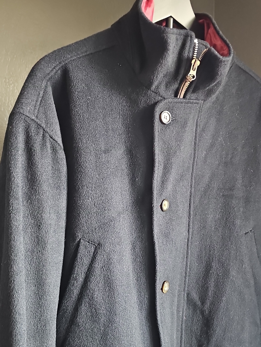 Eddie Bauer Black Wool-Blend Pea Coat with Gold Accents